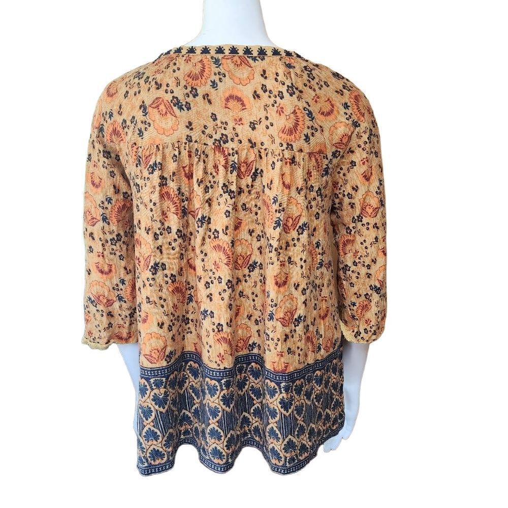 Vintage America Blues Tan, Orange, & Blue Floral Blouse (S) - Picture 4 of 5
